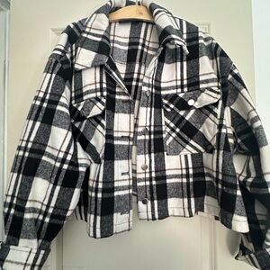 Lane Bryant Black and White Plaid Utility Jacket
